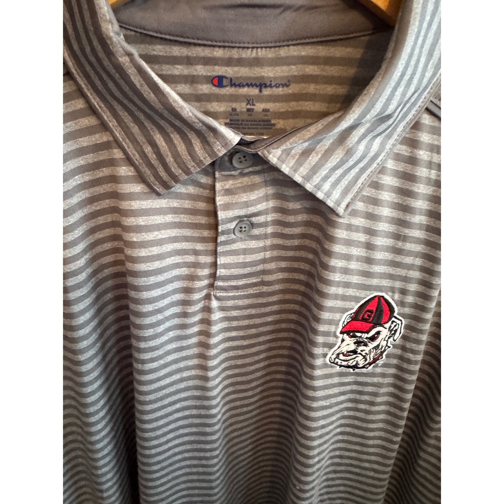 Champion Georgia Bulldogs Mens XL Polo Shirt Grey Striped NCAA Uga Mascot Logo